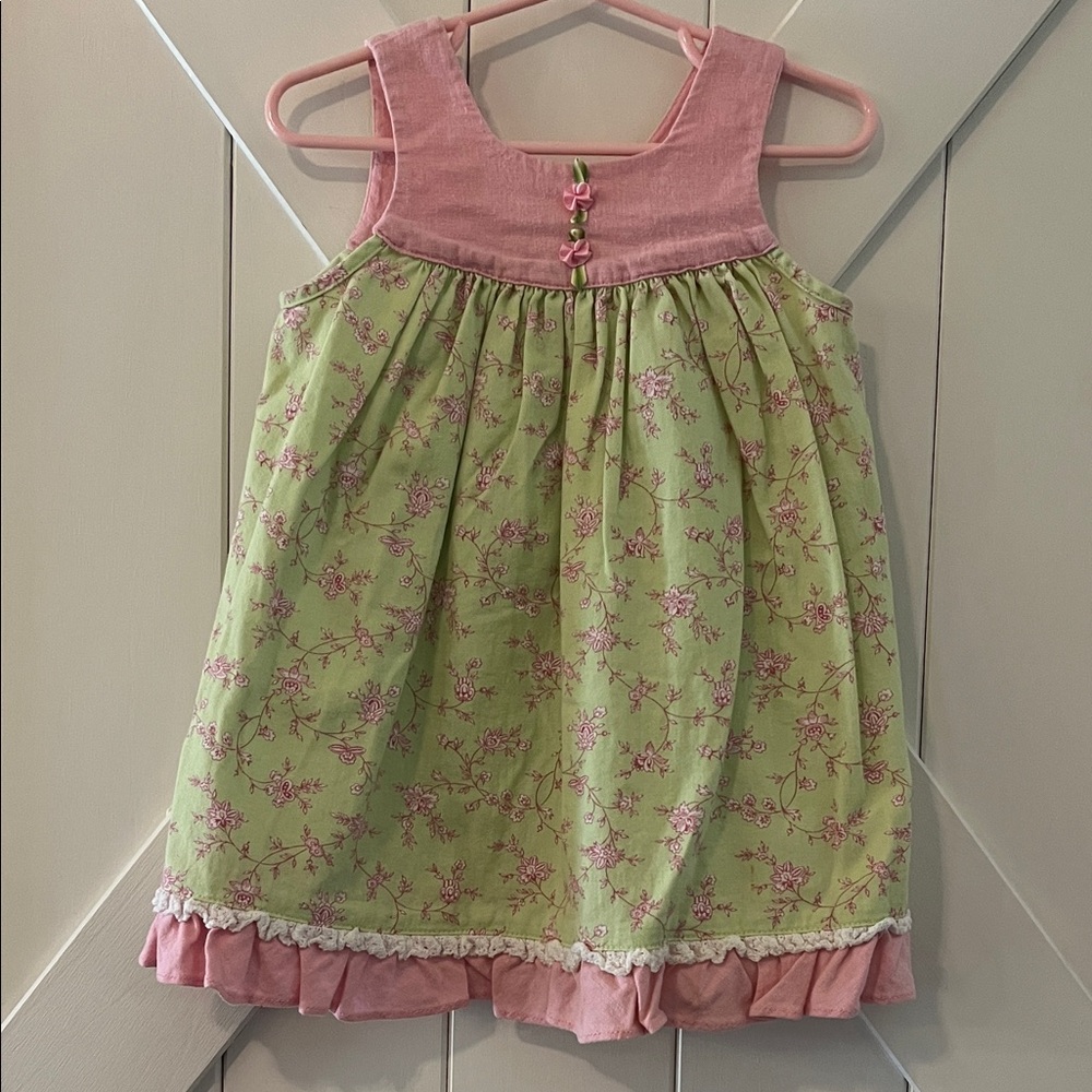 Floral Green and Pink Kids Dress